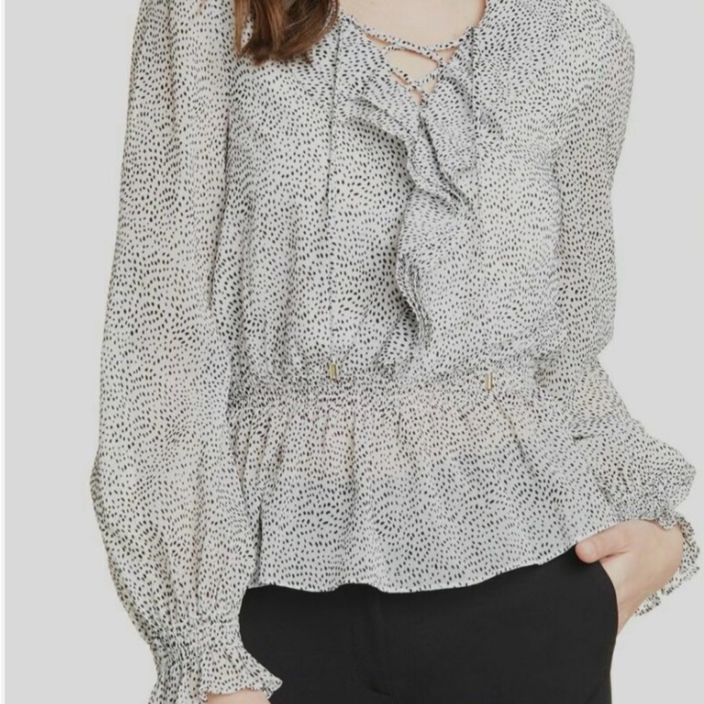 Ted Baker London Gray Peplum Blouse with Puff Sleeves, Romantic - Size L